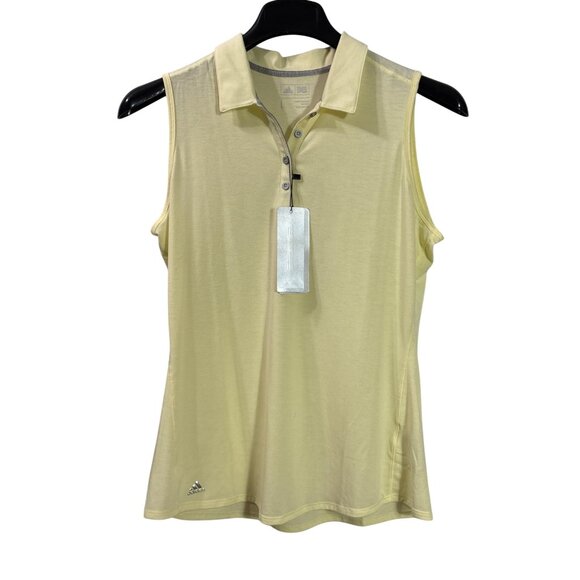 Adidas Womens Sleeveless Pale Yellow Polo Shirt Climalite Activewear L New - Picture 1 of 7